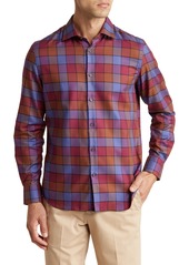 Bugatchi OoohCotton® Plaid Print Button-Up Shirt in Plum at Nordstrom Rack
