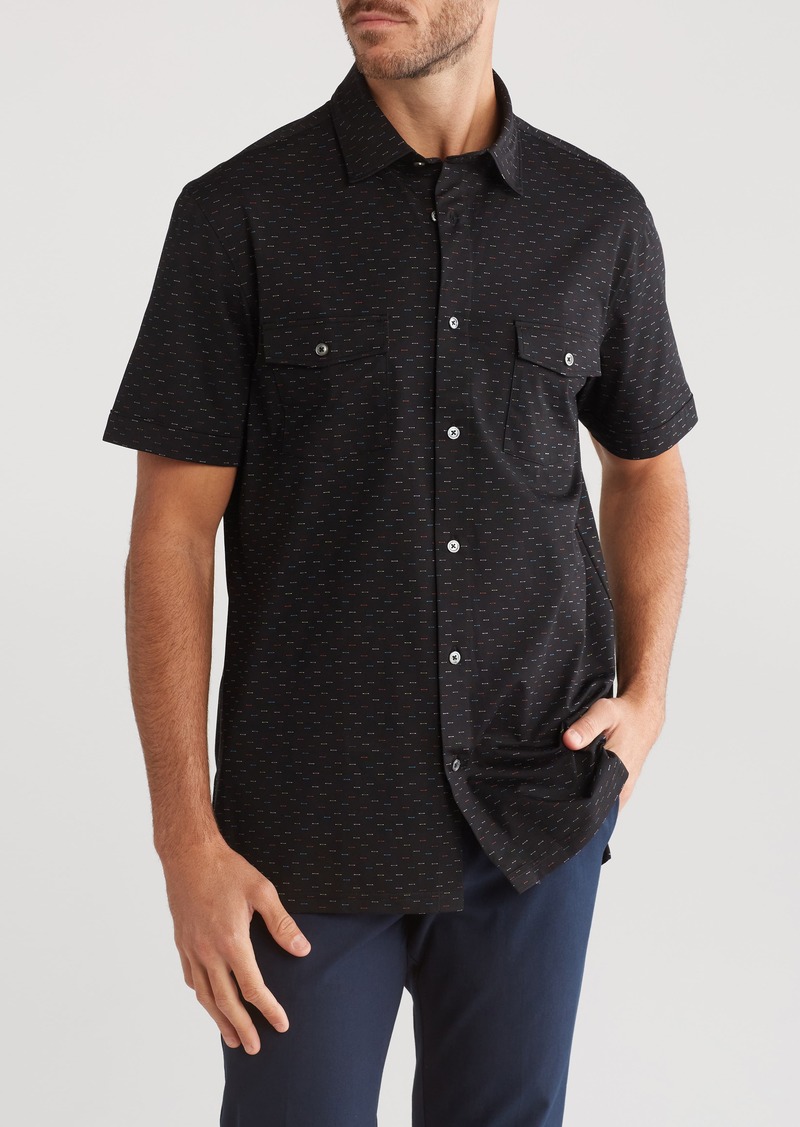 Bugatchi OoohCotton® Short Sleeve Button-Up Shirt in Black at Nordstrom Rack