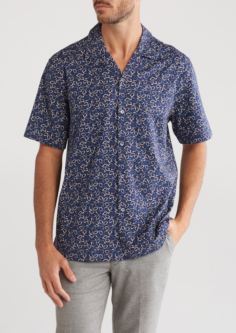 Bugatchi OoohCotton® Short Sleeve Button-Up Shirt in Navy at Nordstrom Rack
