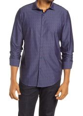 Bugatchi OoohCotton® Tech Herringbone Knit Button-Up Shirt