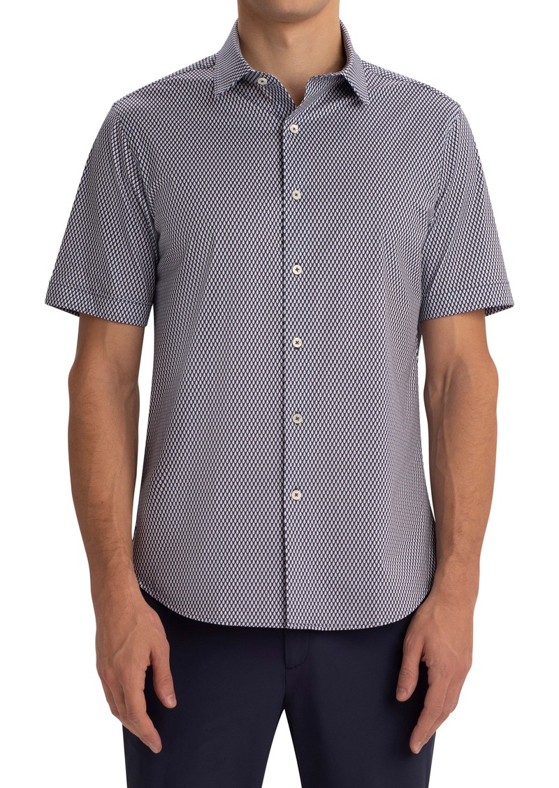 Bugatchi OoohCotton® Print Short Sleeve Button-Up Shirt in Navy at Nordstrom Rack