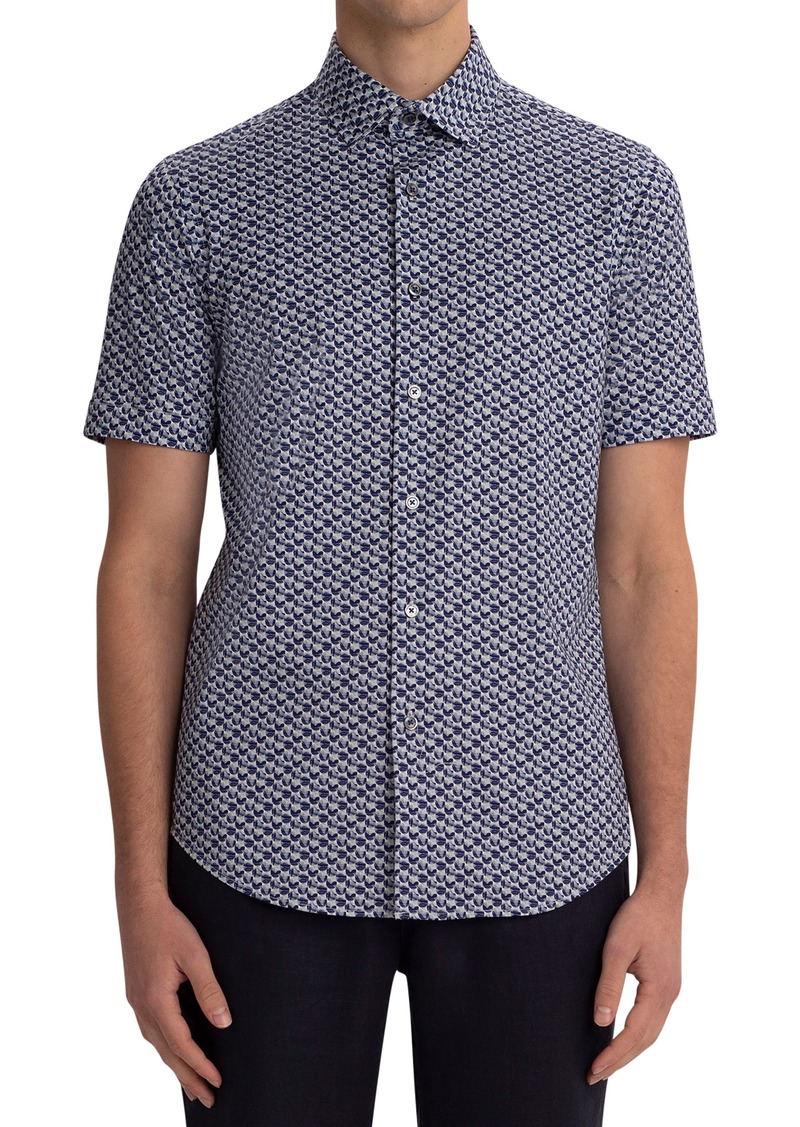 Bugatchi OoohCotton® Print Short Sleeve Button-Up Shirt in Navy at Nordstrom Rack