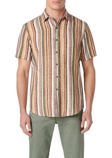 Bugatchi Orson Stripe Short Sleeve Linen Button-Up Shirt