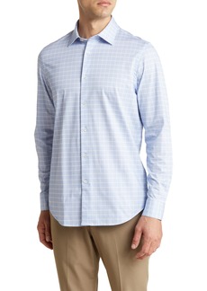 Bugatchi Plaid Cotton 4-Way Stretch Button-Down Shirt in Sky at Nordstrom Rack