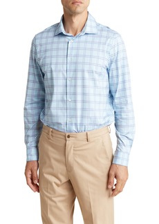 Bugatchi Plaid Stretch Cotton Button-Up Shirt in Turquoise at Nordstrom Rack