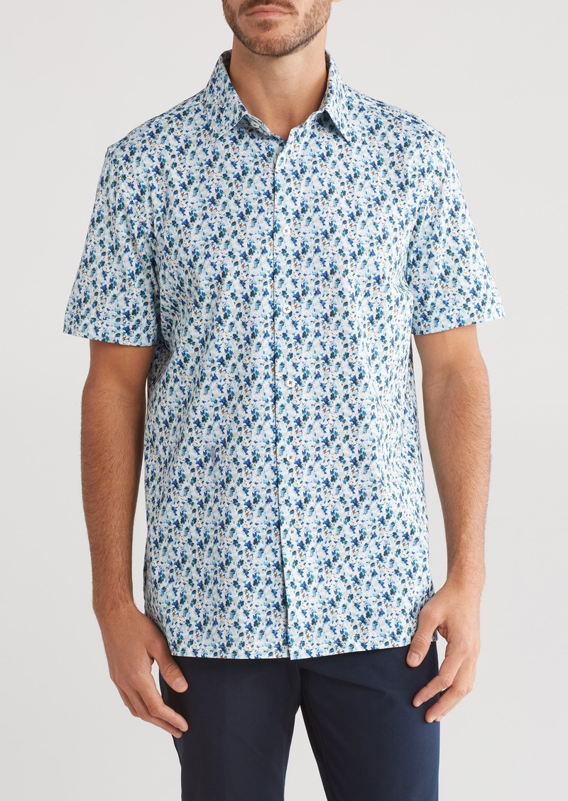 Bugatchi Print OoohCotton® Short Sleeve Button-Up Shirt in Classic Blue at Nordstrom Rack