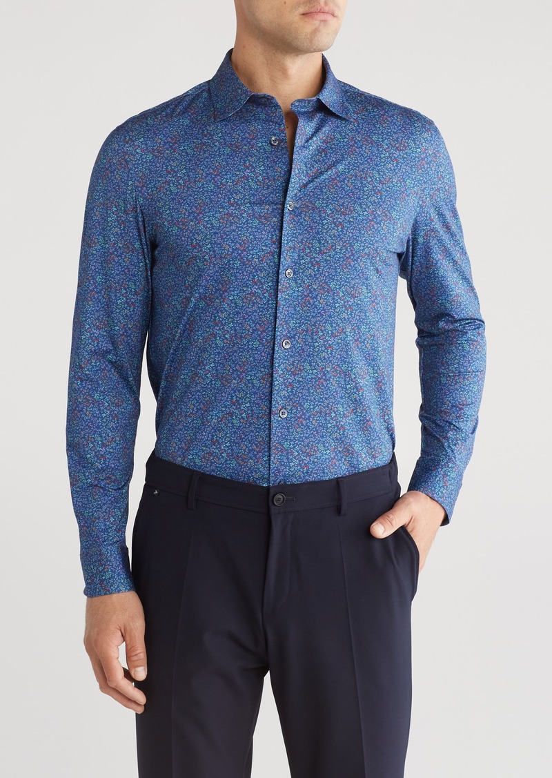 Bugatchi Print OoohCotton® Long Sleeve Button-Up Shirt in Navy at Nordstrom Rack