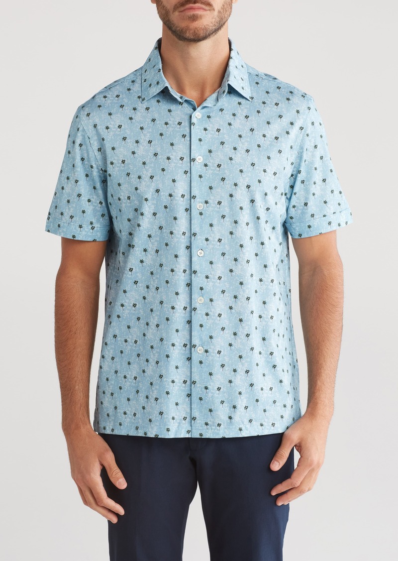 Bugatchi Print OoohCotton® Short Sleeve Button-Up Shirt in Aloe at Nordstrom Rack