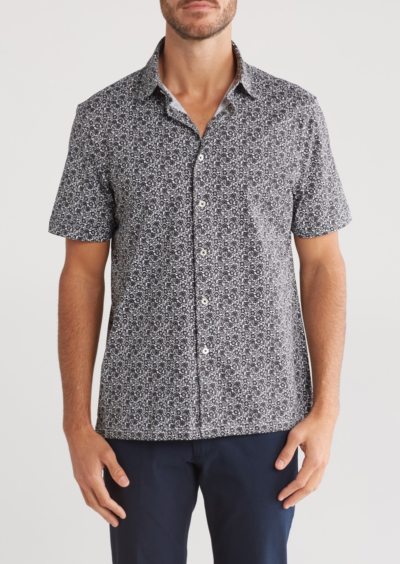 Bugatchi Print OoohCotton® Short Sleeve Button-Up Shirt in Black at Nordstrom Rack