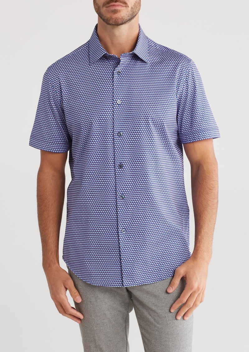 Bugatchi Print OoohCotton® Short Sleeve Button-Up Shirt in Navy at Nordstrom Rack