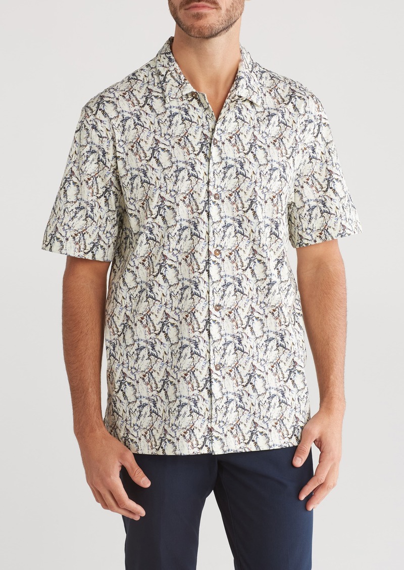 Bugatchi Print Short Sleeve Stretch Cotton Button-Up Shirt in Soy at Nordstrom Rack