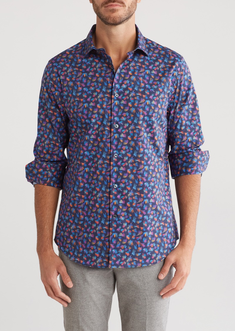 Bugatchi Print Stretch Cotton Long Sleeve Button-Up Shirt in Midnight at Nordstrom Rack