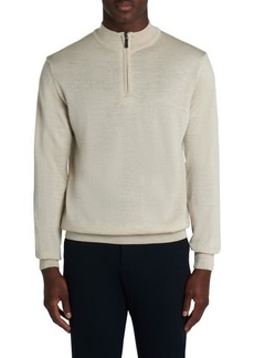 Bugatchi Quarter Zip Merino Wool Sweater in Oyster at Nordstrom