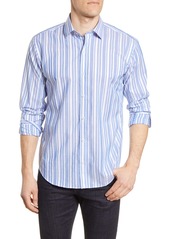 Bugatchi Shape Fit Stripe Cotton & Linen Button-Up Shirt