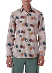 Bugatchi Shaped Fit Abstract Print Stretch Cotton Button-Up Shirt in Sand at Nordstrom Rack