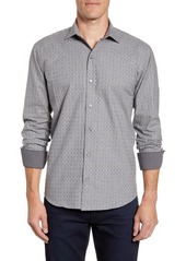 Bugatchi Shaped Fit Check Button-Up Sport Shirt in Cement at Nordstrom
