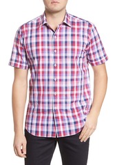 Bugatchi Shaped Fit Check Short Sleeve Button-Up Shirt
