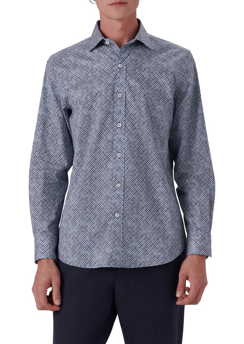 Bugatchi Shaped Fit Clover Print Stretch Cotton Button-Up Shirt in Air Blue at Nordstrom Rack
