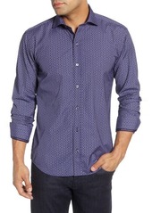 Bugatchi Shaped Fit Cotton Shirt in Midnight at Nordstrom