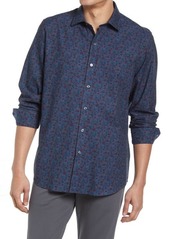 Bugatchi Shaped Fit Floral Cotton Button-Up Shirt in Indigo at Nordstrom