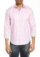 Bugatchi Shaped Fit Floral Cuff Performance Shirt in Pink at Nordstrom