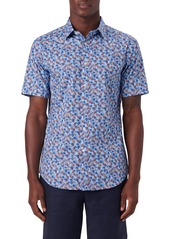 Bugatchi Shaped Fit Floral Print Short Sleeve Button-Up Camp Shirt in Air Blue at Nordstrom Rack