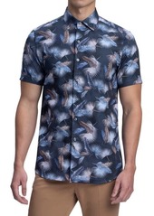 Bugatchi Shaped Fit Floral Print Short Sleeve Cotton Button-Up Shirt in Midnight at Nordstrom