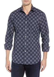 Bugatchi Shaped Fit Optic Print Sport Shirt in Midnight at Nordstrom