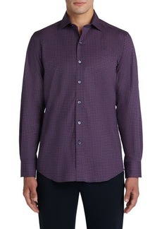 Bugatchi Shaped Fit Paisley Dot Stretch Cotton Button-Up Shirt in Purple/ruby at Nordstrom