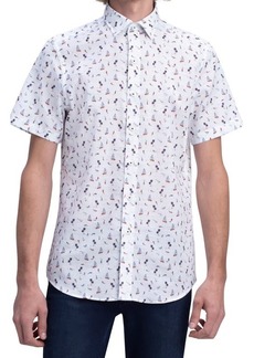 Bugatchi Shaped Fit Print Cotton Button-Up Shirt in White at Nordstrom