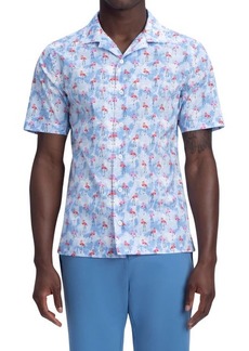 Bugatchi Shaped Fit Short Sleeve Button-Up Camp Shirt in Riviera at Nordstrom