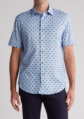 Bugatchi Short Sleeve Woven Shirt in Air Blue at Nordstrom Rack