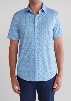 Bugatchi Short Sleeve Woven Shirt in Pink/blue at Nordstrom Rack