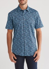 Bugatchi Swirl Print Short Sleeve Stretch Cotton Button-Up Shirt in Classic Blue at Nordstrom Rack
