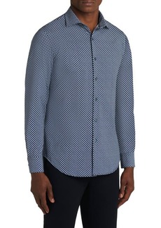 Bugatchi Tech Checkerboard Dot Knit Stretch Cotton Button-Up Shirt in Slate at Nordstrom
