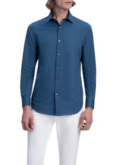 Bugatchi Tech Geo Print Knit Stretch Cotton Button-Up Shirt in Mint at Nordstrom
