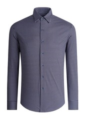 Bugatchi Tech Geometric Stretch Cotton Button-Up Shirt in Mocha at Nordstrom