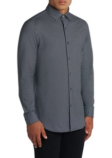 Bugatchi Tech Microprint Knit Stretch Cotton Button-Up Shirt in Graphite at Nordstrom