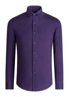 Bugatchi Tech Print Knit Stretch Cotton Button-Up Shirt in Ruby at Nordstrom