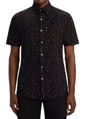 Bugatchi OoohCotton® Print Short Sleeve Button-Up Shirt in Caviar at Nordstrom