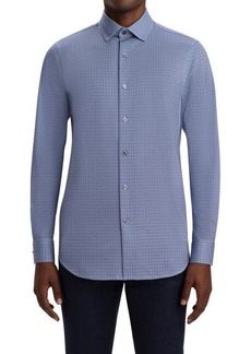 Bugatchi Tech Print Stretch Cotton Button-Up Shirt in Classic Blue at Nordstrom