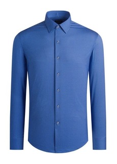 Bugatchi Tech Print Stretch Cotton Button-Up Shirt in Classic Blue at Nordstrom