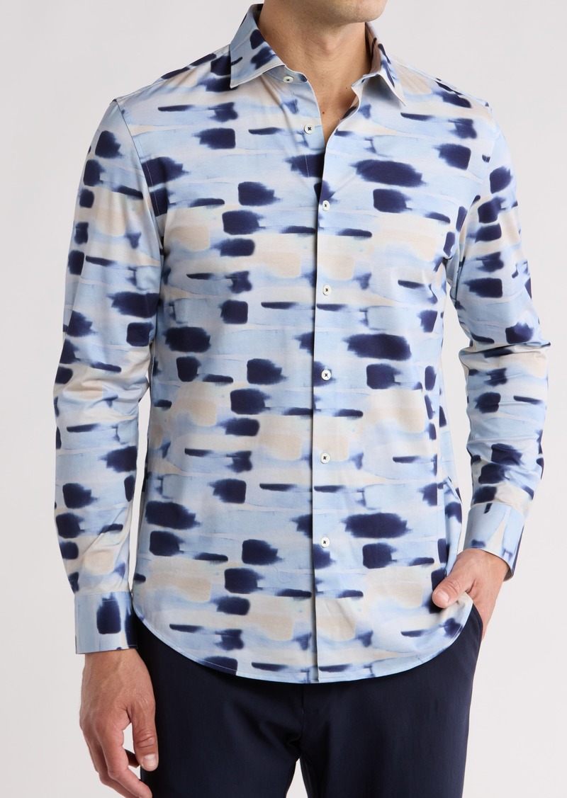 Bugatchi Trim Fit Abstract Print Stretch Cotton Button-Up Shirt in Air Blue at Nordstrom Rack