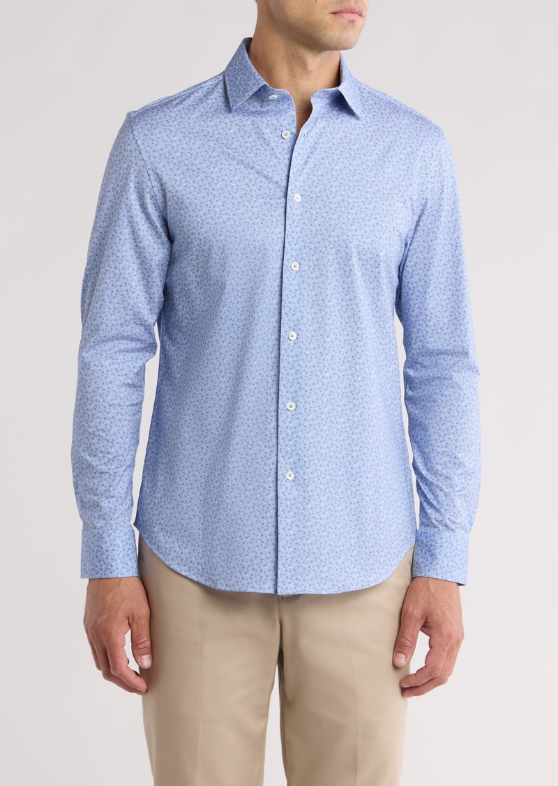 Bugatchi Trim Fit Dot Print Stretch Cotton Button-Up Shirt in Air Blue at Nordstrom Rack