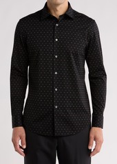 Bugatchi Trim Fit Dot Print Stretch Cotton Button-Up Shirt in Black at Nordstrom Rack