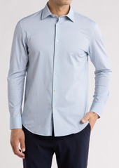 Bugatchi Trim Fit Geo Print Stretch Cotton Button-Up Shirt in White/blue at Nordstrom Rack