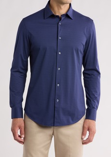 Bugatchi Trim Fit Mini Dot Print Stretch Cotton Button-Up Shirt in Navy at Nordstrom Rack