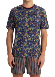 Bugatchi Tropical Print Cotton T-Shirt in Navy at Nordstrom