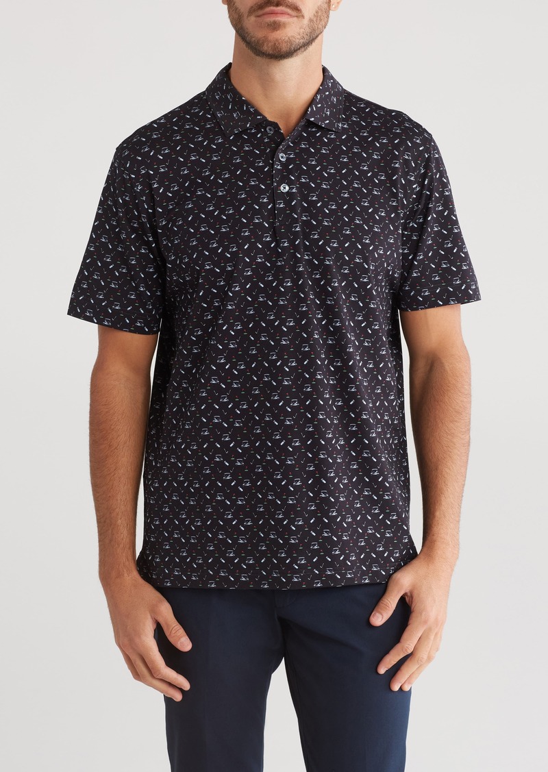 Bugatchi Victor Golf Print Stretch Cotton Polo in Midnight at Nordstrom Rack
