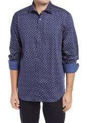 Bugatchi Classic Fit Flower Print Button-Up Shirt in Midnight at Nordstrom